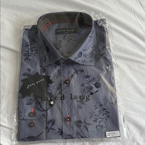 Jared Lang Grey/Navy Floral Print Dress Shirt with Red Accents Brand New